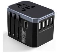 Adaptateur Voyage Tout-en-Un avec 4 USB 5.6A et 1 USB C Adaptateur de Prise Universelle Dépoli France vers Anglaise, USA