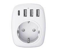 Voltman Adaptateur Voyage UE/UK - 4 Ports USB - Blanc