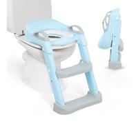 Adaptateur WC pour enfant KikkaBoo avec échelle LEA, réducteur de toilette, pliable et réglable, design anatomique, rembourrage amovible et doux, poignées, antidérapant, 18 mois et plus, bleu
