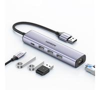 Adapter UGREEN 5-in-1 USB-A zu 3x USB 3.0 + RJ45 + USB-C CM475 (Schwarz)