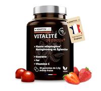 AdaptivLAB Senactiv Vitalité gummies, vitamine C, fer et guarana | Anti Stress Complément Alimentaire; Panax notoginseng et églantier; Vegan et Végétarien Arôme Fraise Stress Resist Gummies