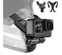 Adaptom° Support de Casque de Moto Menton pour GoPro Hero 13 12 11 10 9 8 7 Max Insta360 X5 X4 X3 Ace Pro/2 DJI Action 5 Pro 4/3 AKASO Fixation avec Sangle Support à Crochet J Silicone antidérapant