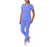 Adar Addition Tenue Aide Soignante - Blouse Col en V & Pantalon Cargo Moulant - A9200 - Ceil Blue - M