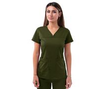 Adar Pro Scrubs for Women - Haut d'uniforme médical à col en V et en cœur - P4210 - Olive - 3X