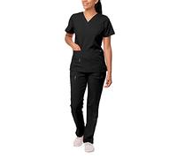 Adar Uniforms Tenue Aide Soignante - Blouse Col en V & Pantalon Poches Multiples - 4400 - Black - XS
