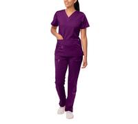 Adar Uniforms Tenue Aide Soignante - Blouse Col en V & Pantalon Poches Multiples - 4400 - Eggplant - L