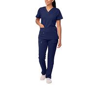 Adar Uniforms Tenue Aide Soignante - Blouse Col en V & Pantalon Poches Multiples - 4400 - Navy - S