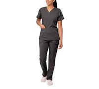 Adar Uniforms Tenue Aide Soignante - Blouse Col en V & Pantalon Poches Multiples - 4400 - Pewter - XS