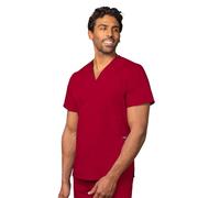Adar Uniforms Uniformes Médicaux Unisexe Col V Tunique 3 Poches Haut d'infirmier Blouse d'Hôpital, Rouge (Red), XL-Poitrine:122-127cm,Hanche:117-124cm
