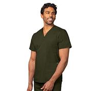 Adar Uniforms Uniformes Médicaux Unisexe Col V Tunique 3 Poches Haut d'infirmier Blouse d'Hôpital, Vert (Olive), L-Poitrine:115-120cm,Hanche:110-115cm