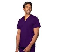Adar Uniforms Uniformes Médicaux Unisexe Col V Tunique 3 Poches Haut d'infirmier Blouse d'Hôpital, Violet (Purple), L-Poitrine:115-120cm,Hanche:110-115cm