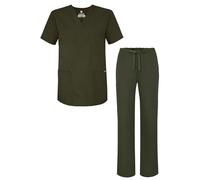 Adar Universal Ensemble de Gommage Unisexe - Haut de Gommage Unisexe à col en V et Pantalon de Gommage à Cordon fuselé - 907 - Olive - L