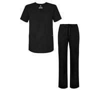 Adar Universal Ensemble de Gommage Unisexe - Haut de Gommage Unisexe à col en V et Pantalon de Gommage à Cordon fuselé - 907 - Black - L