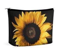 ADASGHBY Petite trousse de maquillage portable - Jolie trousse de maquillage de voyage - Motif chien Rottweiler - Étanche - Pour femme, Tournesol sur fond noir, Taille unique