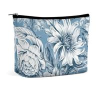 ADASGHBY Petite trousse de maquillage portable - Jolie trousse de maquillage de voyage - Vert crocodile - Imperméable - Pour femme, Motif floral bleu et blanc, Taille unique