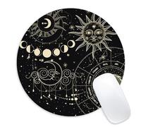 Adastrah Tapis de souris rond motif soleil et lune, petit tapis de souris amusant avec base en caoutchouc antidérapant, tapis de souris, décoration de bureau à domicile, accessoires de bureau, tapis