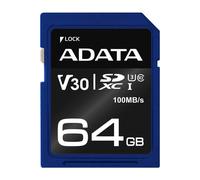 ADATA Carte mémoire SDXC ASDX64GUI3V30S-R 64 Go Classe 10 UHS-I 100 Mo/s Noir/Bleu