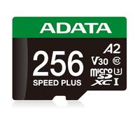 ADATA Carte mémoire Speed Plus MicroSDXC UHS-I U3 Classe 10 256 Go avec adaptateur, noir et vert