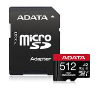 ADATA High Endurance MicroSDXC 512 Go UHS-I U3 V30 A2 Classe 10 - Lecture 100Mo/s Écriture 85Mo/s - Résistant aux chocs, rayons X, eau et antistatique
