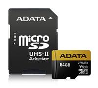ADATA Premier ONE V90 mémoire flash 64 Go MicroSDXC Classe 10 UHS-II - Mémoires flash (64 Go, MicroSDXC, Classe 10, UHS-II, 275 Mo/s, Noir, Or)