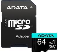 ADATA | Premier Pro UHS-I U3 V30S | 64 Go | MicroSDXC | Mémoire flash classe 10 | Adaptateur