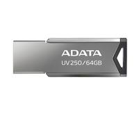 ADATA UV250 Clé USB Flash 64 Go Argent - USB 2.0, 45.4 x 14.9 x 5.35 mm, Compatible Windows/macOS/Linux, Poids 5.6g, Réf: AUV250-64G-RBK