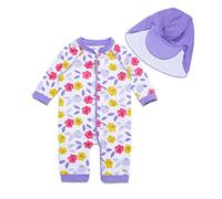 ADAVERANO Maillot de Bain/Protection Solaire pour bébé Femme uv50 + All - in - One Full Zip Front avec visière.(Les Fleurs Jaunes,86-92Cm)