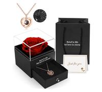 ADAZ Rose Eternelle Avec Bijoux, Fleur Eternelle Coffret Rose Éternelle Avec I Love You Collier, Idee Cadeau Femme, Cadeaux Pour Femme Pour Anniversaires, Noel, Saint Valentin, Fete Des Meres