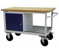 ADB 42743 Chariot de table avec 1 armoire en tôle d'acier, gris clair/bleu clair, 840 x 1300 x 600 mm