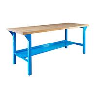 ADB Table de travail - 150 ou 200 cm - Longueur : 75 cm - Hauteur : bleu - Avec plateau en hêtre massif - Longueur de la table : 200 cm