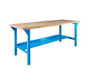 ADB Table de travail - 150 ou 200 cm - Longueur : 75 cm - Hauteur : bleu - Avec plateau en hêtre massif - Longueur de la table : 200 cm