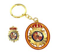 ADCSHOP Pack Pin et porte-clés insigne Corps national de police Espagne | Alliage zamak doré émaillé en couleur | Détail collectionneur | Cadeau original | Porte-clés 11 cm, 2,2 cm broche, Chromé,