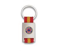 ADCSHOP Porte-clés avec bouclier de protection civile en relief sur métal chromé mat - bande bannière d'Espagne en nylon - mesure 8,50 cm - pèse 33 grs, chromé, Taille Unique