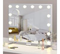 ADDCOLOR Hollywood Miroir Maquillage Lumineux, Miroir Coiffeuse avec USB Port de Charge et Téléphone Support, 14 Ampoules LED et 3 Réglable Déclairage Modes (60 * 18 * 52.3CM)