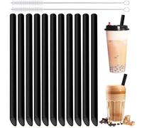 Addein Bubble Tea Paille Noir, 20 Pailles Réutilisables avec 2 Brosses de Nettoyage, Extra Larges 10mm Design Pointu, pour Smoothie, Thé à Bulles, Milk-shake