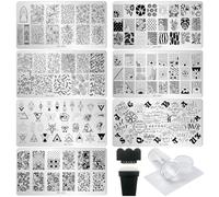 AddFavor Kit de plaque de stamping pour ongles avec tampon à ongles et racloir, 6 pièces feuilles fruits géométriques pour manucure à domicile, salon de manucure, pochoirs, outils de conception