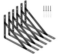 AddGrace Lot de 6 équerres d'étagère triangulaires robustes en métal - 245 x 155 mm - Vis de support d'étagère à angle droit incluses (245 x 155 mm) - Noir brillant