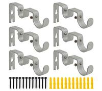 AddGrace Lot de 6 supports de tringle à rideaux doubles robustes pour tringle à rideaux de 2,5 cm et 1,6 cm, supports muraux réglables pour salon, chambre à coucher, argenté