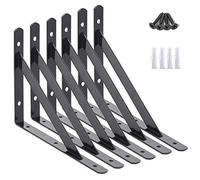 AddGrace Lot de 6 Supports d'Étagère Murale Triangulaires Robustes Avec Vis (Noir) 15,2 cm