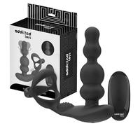 Addicted Toys - anneau pénien avec plug anal vibrant rotatif - noir