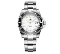 ADDIESDIVE Montre Analogique Automatique pour Homme Montre de plongée Lumineux 20 Bars étanche Bracelet en Acier Inoxydable H3 Cadran Blanc