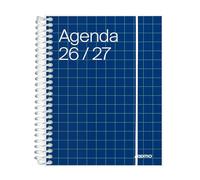 ADDITIO Agenda scolaire 2026-27 universel, 1 page par jour, septembre 2026 à août 2027, 12,5 x 17 cm, fermeture avec élastique, porte-stylos, autocollants, espagnol et bleu
