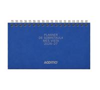 ADDITIO Mes Vista Planificateur mensuel compact 21 x 10 cm 48 pages avec calendrier et notes Double spirale Papier Munken 100 g Organiseur de bureau Bleu catalan