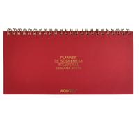 ADDITIO Planner de bureau semainier avec vue intemporelle, 21 x 10 cm, 108 pages avec notes, double spirale, papier Munken 100 g, organiseur de bureau, rouge, espagnol
