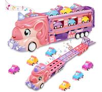 ADDLIVE Jouet de transport de voiture à partir de 2, 3, 4, 5 ans, pour fille, camion de transport, voiture, camion licorne, camion avec circuit de course, camion avec jouet de voiture, jouet pour