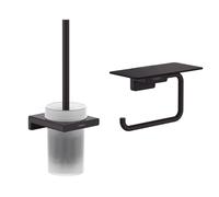 AddStoris Set Brosse de toilette murale + Porte-papier toilette mural avec tablette, Noir mat (41752670-Addstoris)