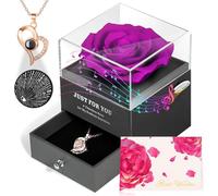 ADDWel Cadeau Anniversaire Femme Original - Cadeau Femme Rose Eternelle Boîte à Musique Romantique avec Collier Je T’aime 100 Langues Cadeaux Saint Valentin Noel Fete des Meres Maman Grand Mere Copine