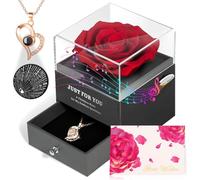 ADDWel Cadeau Anniversaire Femme Original - Cadeau Femme Rose Eternelle Boîte à Musique Romantique avec Collier Je T’aime 100 Langues Cadeaux Saint Valentin Noel Fete des Meres Maman Grand Mere Copine