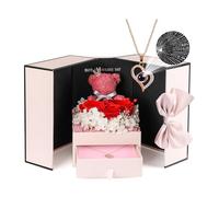 ADDWel Cadeau Anniversaire Femme Original, Rose Eternelle avec Bijoux avec Collier Je t'aime en 100 Langues, Fête des Mères, Rose Fleur Eternelle Anniversaire Cadeau Maman, Copine, Petite Amie