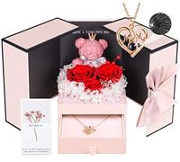 ADDWel Cadeau de fête des mères pour maman de la part de sa fille et de son fils, idée de cadeau d'anniversaire unique pour maman, véritables roses préservées avec inscription « I Love You in 100